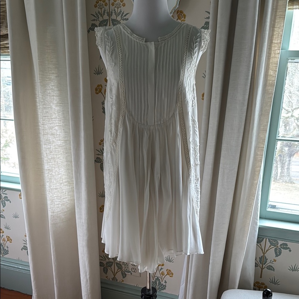 Anthropologie Flowy White Sleeveless Dress
